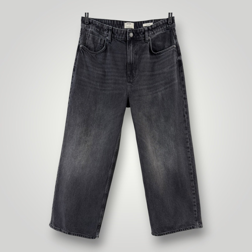 Cotton On Super Baggy Mens Jeans Washed Black Wide Leg Distressed Hem 34x30